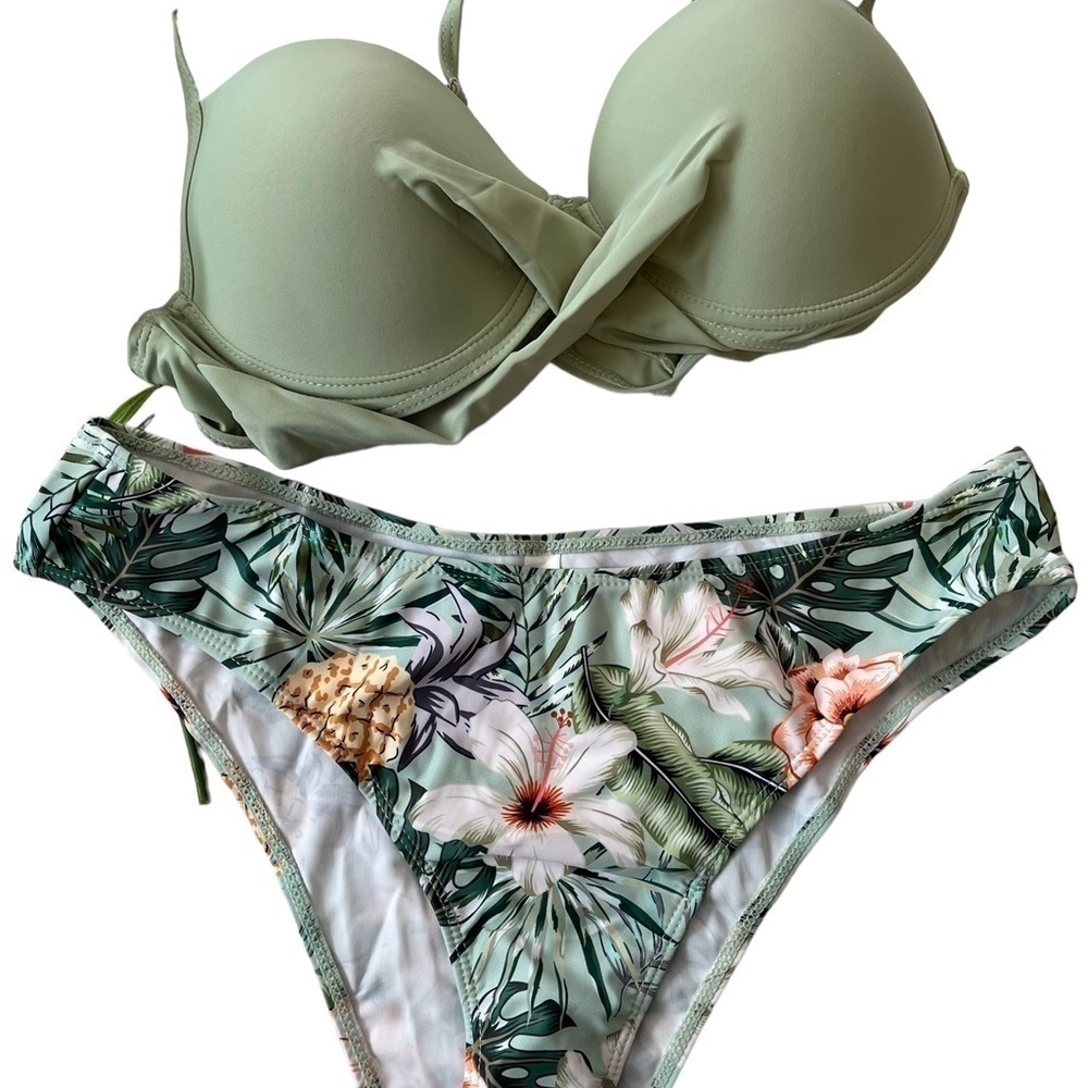 Women’s 3 Piece Sage Green Bikini Bathing Suit with Cover Up. XL Extra Large - Picture 2 of 3